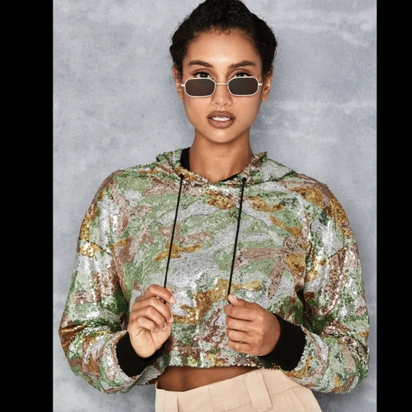 Mistress Rocks 'Gallahad'  Camo Sequin Crop Top - Picture 3 of 5